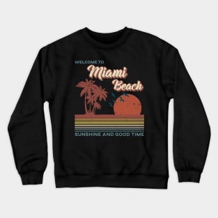 Miami Beach - Miami Beach Retro Sunset Crewneck Sweatshirt